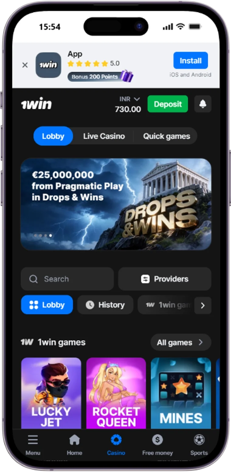 1win official mobile website portal interface for downloading Android APK file 2026