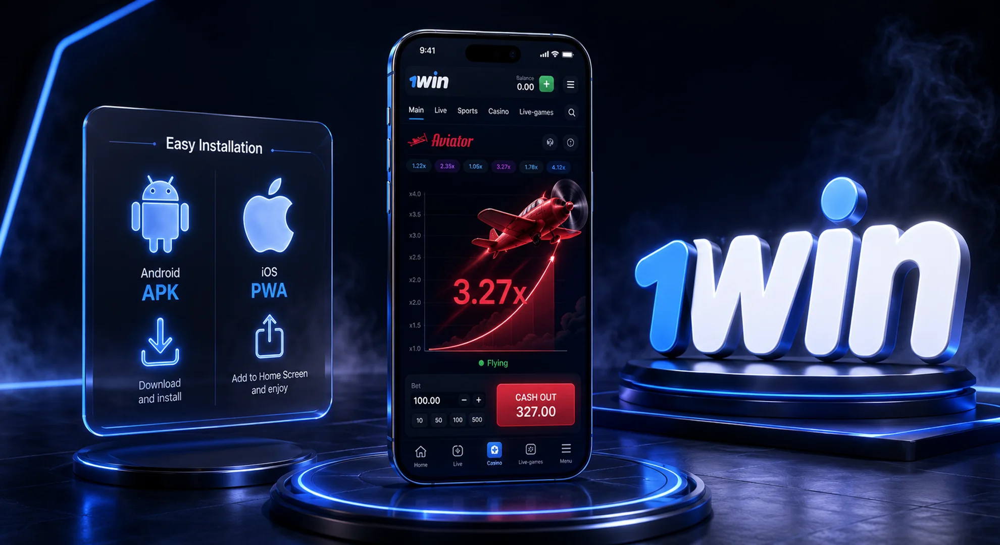 1win official Aviator app download and installation interface for Android and iOS 2026