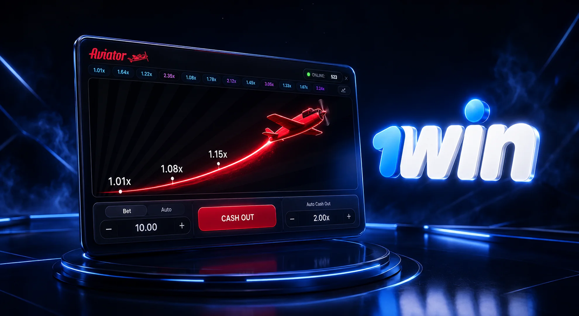 1win official top menu interface for launching Aviator crash game instantly 2026