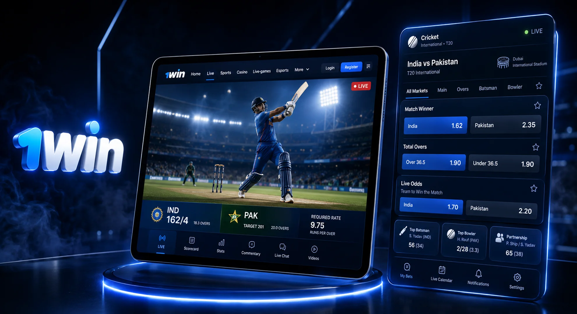 1win official betting platform interface displaying single express system and live bet types