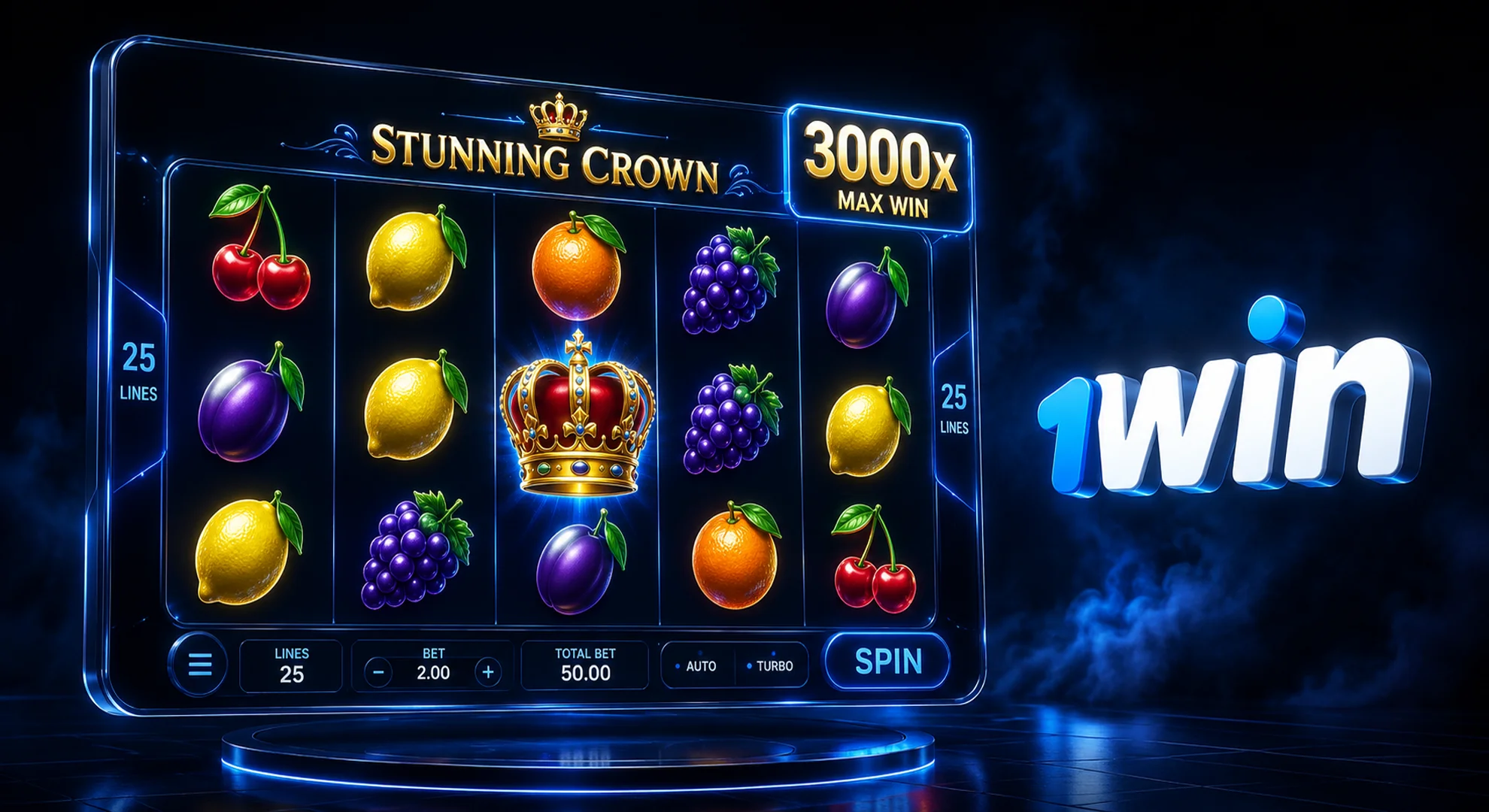 1win official casino Stunning Crown slot game by BF Games with classic fruit theme 2026