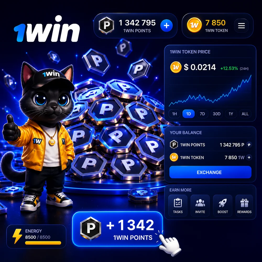 1win Token Clicker Game Interface and Crypto Asset Price Value