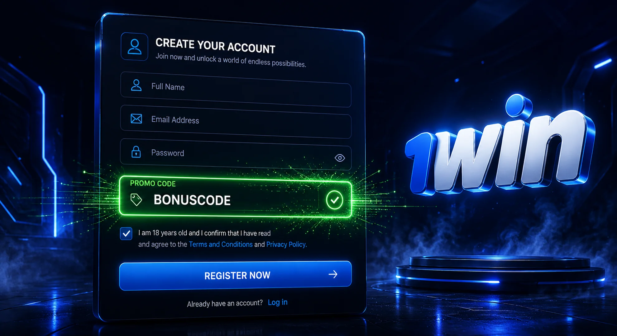 1win official registration form with promo code activation field and instant validation 2026